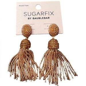 SugarFix by BaubleBar Beaded Dangly Fringe Gold Color Earrings NWT
